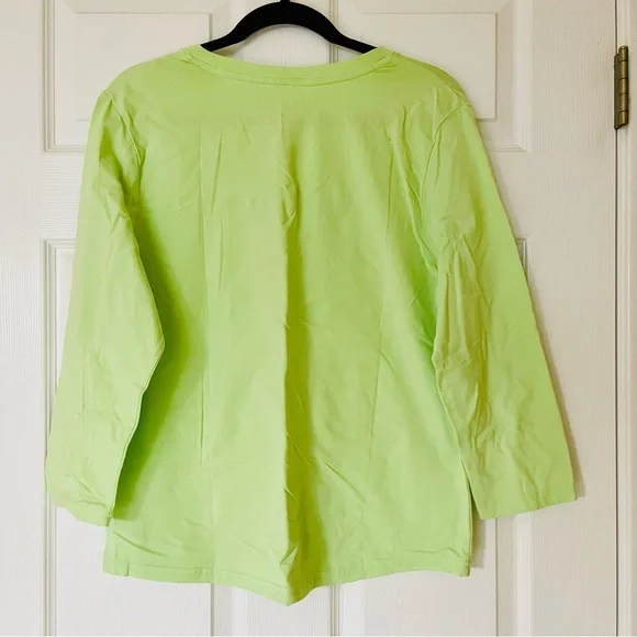 EUC Faded Glory Women’s Lime Green V-Neck Top | 3/4 Sleeves - Picture 2 of 3